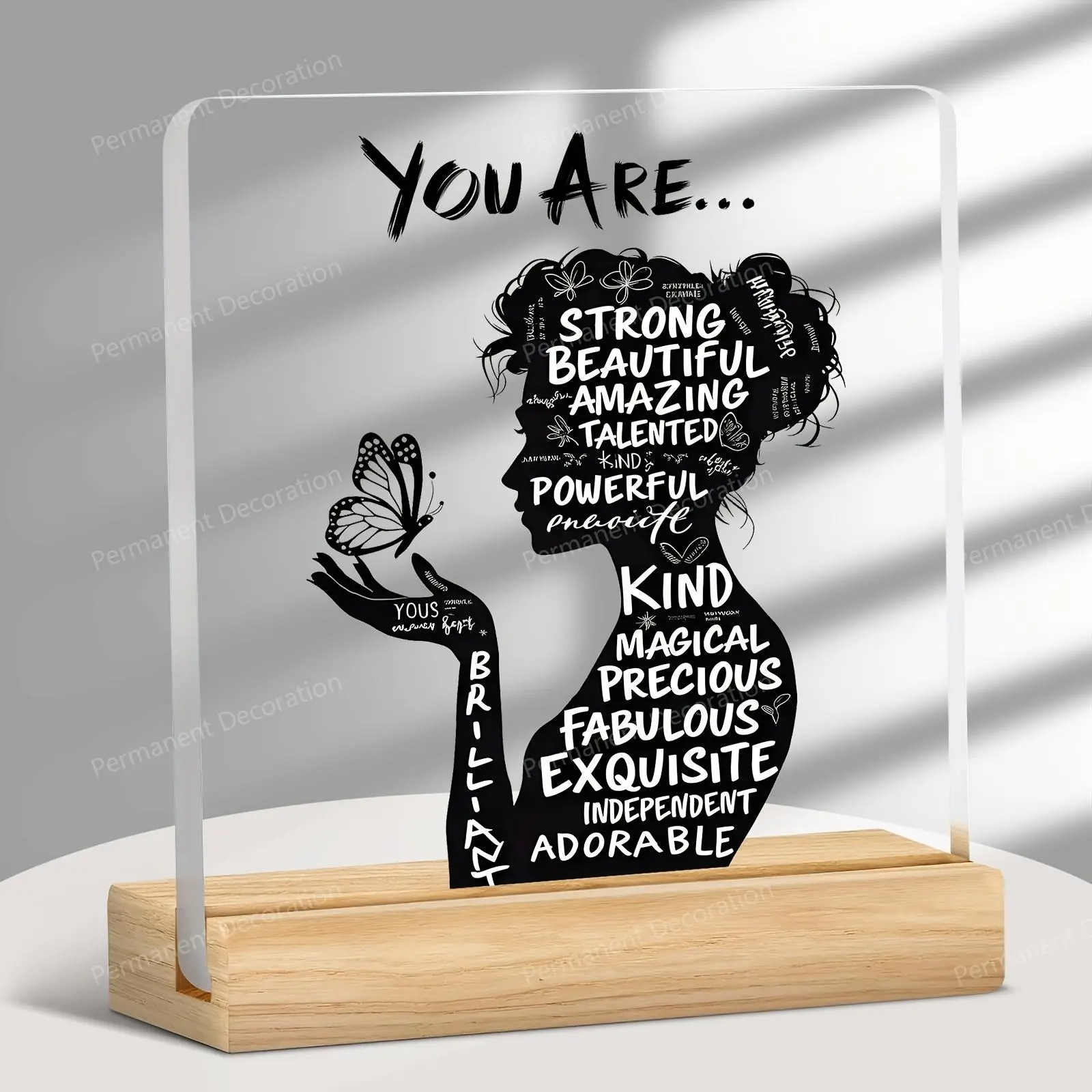 Acrylic Inspirational Desk Sign, Desk Signs Ornament, 1 Count Letter Pattern Ornament, Modern Minimalist Gift for Birthday, Housewarming, Holidays, Motivation & Encouragement, Home Office Decor, Desk Signage Decoration