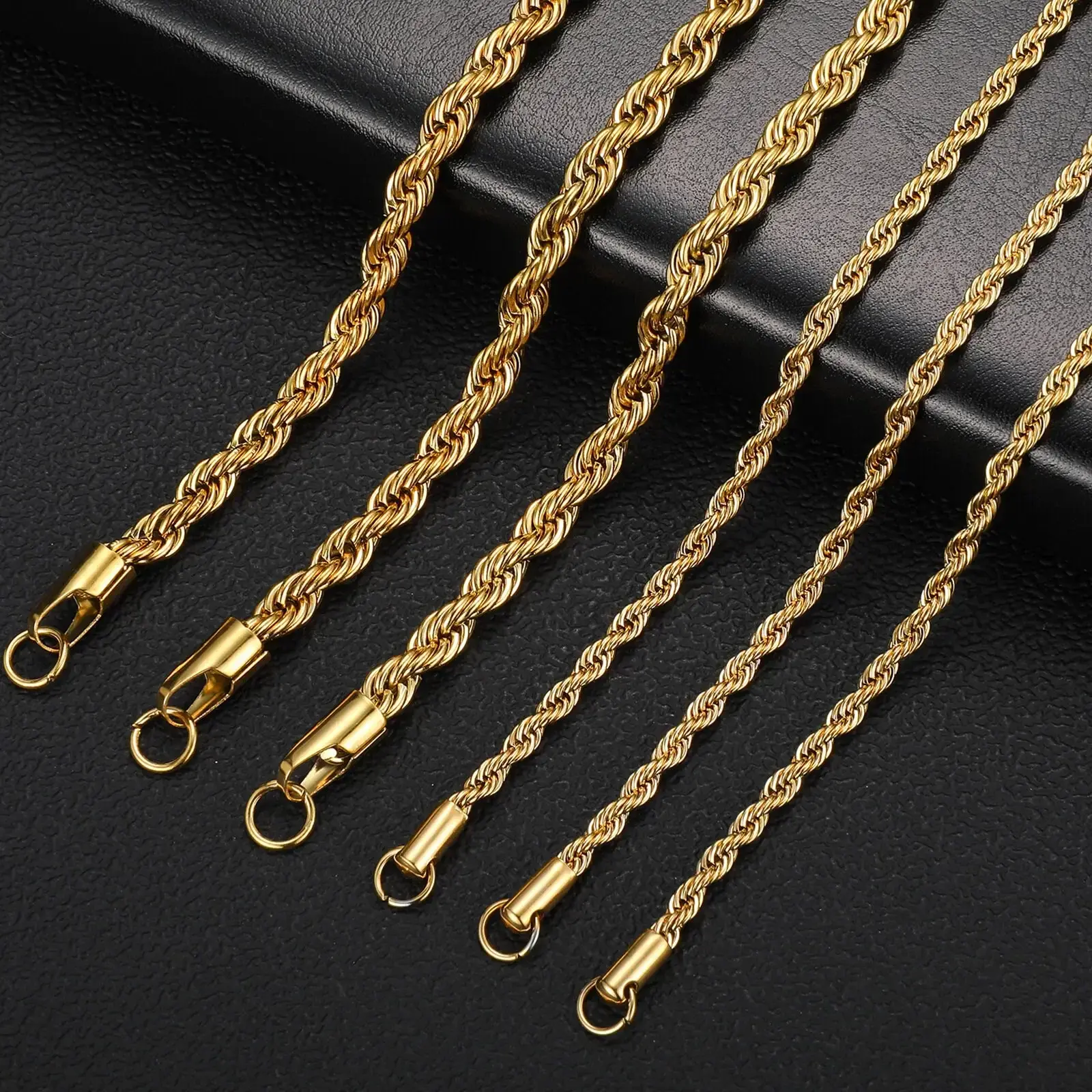 TOP-FASHION - 2-6MM Gold Color Twisted Rope Chain Necklace Stainless Steel Never Fade Waterproof Choker For Men Women Fashion Jewelry