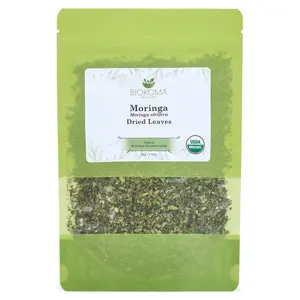 Biokoma Pure and Organic Moringa Dried Leaves 50g (1.76oz) Brain Boost Digestion Support Resealable Moisture Proof Pouch USDA Certified Organic Herbal Tea No Additives No Preservatives No GMO Kosher