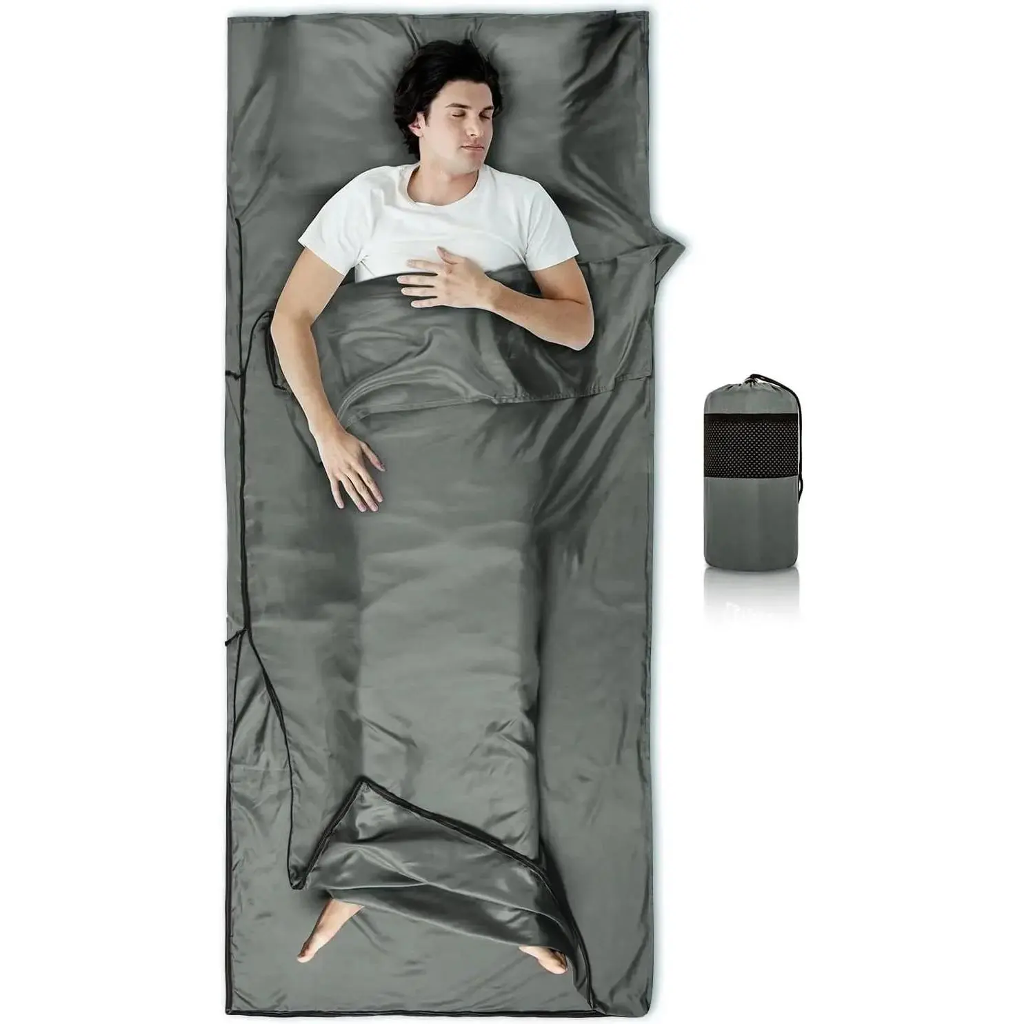 Sleeping Bag Liner,14oz Ultralight Sefl Tan Sleep Sack with 2 Way Zipper, Expose Feet Separately, Adult Sleep Sack & Travel Sheets for Camping, Hiking, Traveling Backpacking,Hotel