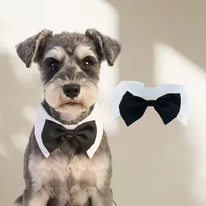 Tuxedo Bow Tie Faux Shirt Front Pet Collar – Adjustable Light Luxury Formal Neckwear for Small/Medium Cats Dogs Puppy Kitten – Black White Wedding Party Daily Grooming Photo Prop – Dapper Gentleman Bridal Handmade Accessory
