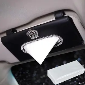 2pcs Sparkling Diamond Crown Car Paper Towel Holder, Creative Mask Storage Bag, Sun Visor Paper Towel Cover, Hanging Window Seat Back Box, Car Organizers, Car Seat Decorative, Car Interior Accessories Girls, Car Accessories for Women