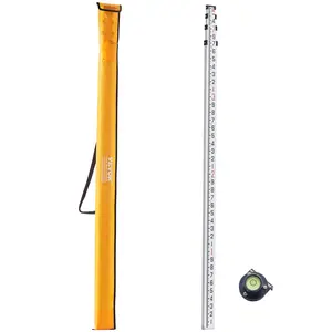 VEVOR Aluminum Grade Rod, TikTokShopBlackFriday, 14-Feet/10ths 6 Sections Telescopic Measuring Rod,Double-Sided Scale 1/10 ft Leveling Rod Stick,Aluminum Alloy Survey Rod w/ Bubble Level&Carrying Bag for Houses,Walls,Floors