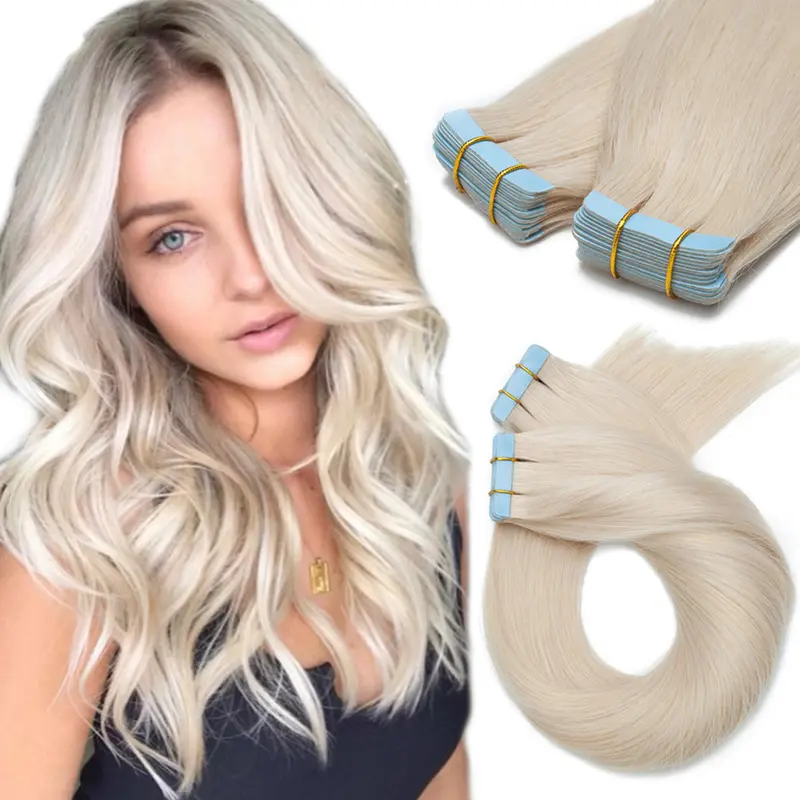 MY-LADY Tape-In Human Hair Extensions, 100% Remy Hair, 14-24in Silky Straight Blonde Pieces, 2.5g/pc, 20/40pcs Pack, 14in 20pcs Option, Women's Holiday Essential