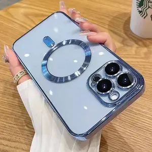 Plating Luxury Magnetic Crystal Clear Phone Case for iPhone 1 16 15 14 13 12 11 Pro Max/Plus/Air| Wireless Charging Shockproof Full Coverage Protection