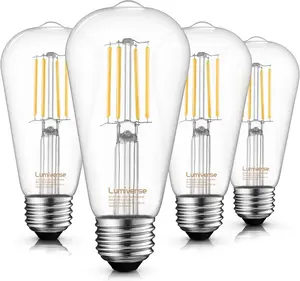 ST19 Dimmable LED Edison Bulb, 5.5W (60W Equivalent) 500LM, CRI 95+, 4000K Cool White, E26 Medium Base, Vintage Filament, Clear Glass, Standard Type A Lamp for Kitchen, Bathroom, Bedroom, 4 Pack
