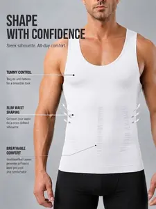 1 Count Stylish Boyfriend Style Body Shaping Top, Men's Sleeveless Compression Base Layer Casual Tank Corset, High Support Chest And Abdomen Smoothing Design Vest, Breathable Soft Slim Fit Shirts, Comfortable Tee, Perfect For Gym & Training Daily Wear
