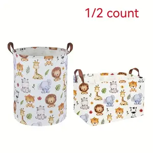 Animal Print Laundry Basket with Faux Leather Handles, Durable Polyester Storage Bin for Bedroom Bathroom Game Room Organization, Multiple Room Use, Home Organization, Laundry Hamper