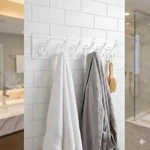 Invisible Heavy Duty Hooks: Waterproof Wall Mounted Organizer for Bathroom Kitchen, 6 Rows Anti-Slip Adhesive Hooks Set, Strong Hold Multi-Surface Storage Solution, Durable Clear Command Hooks.