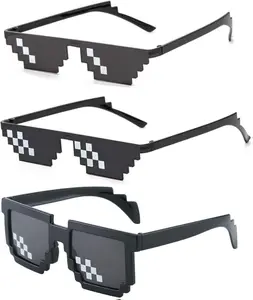 3 Pack Thug Life Sunglasses, Pixel Mosaic MLG Shades for Men Women & Kids, Party or Photo Props
