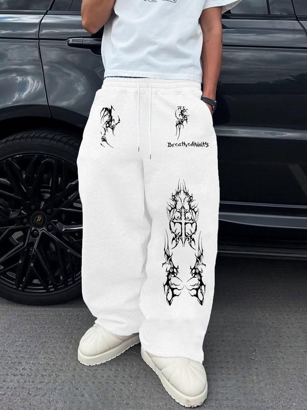 Men's Multi-Color Casual Sweatpants, Loose Fit, Gothic Print, Drawstring Waist, Comfortable Street Style, Ideal for Daily Wear, Sports, Parties, Soft Comfy Sweatpants