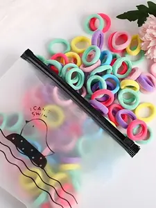 100pcs Summer 2024 Random Color Casual High Stretch Seamless Hair Ties, Small Rubber Band Headband Hair Accessories, Elastic Hair Accessory, Scrunchies