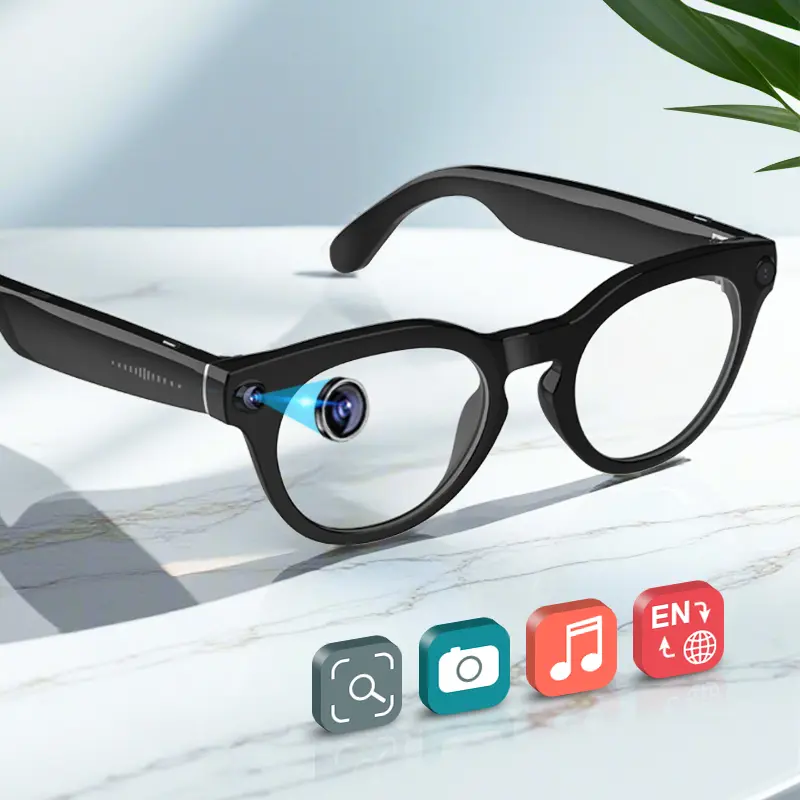 Smart Glasses with 8MP Camera, 1200p Video Recording Wearable Bluetooth Glasses, Lightweight Outdoor Sports Camera Sunglasses Supports Intelligent Image Recognition and Voice Assistant, Multifunctional Wireless Audio Eyewear Glasses Built-in Headphone fat
