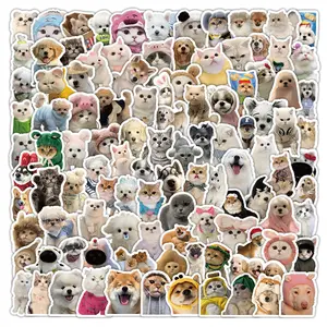 100Pcs Cute Cats and Dogs Stickers Funny Pet Themed Decorative Decals