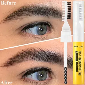 Double ended brow gel, Eyebrow Styling Gel, including brush head, Brow Gel Clear, Long lasting effective shaping, waterproof sweat proof, 3D stereoscopic wild eyebrow type, suitable for light beige eyebrows, transparent texture