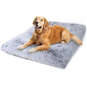 Vonabem Large Dog Bed Crate Pad 36" Grey Deluxe Plush Soft Anti-Slip Kennel Mat for Small Medium Dogs Machine Washable Cozy Comfort Pad