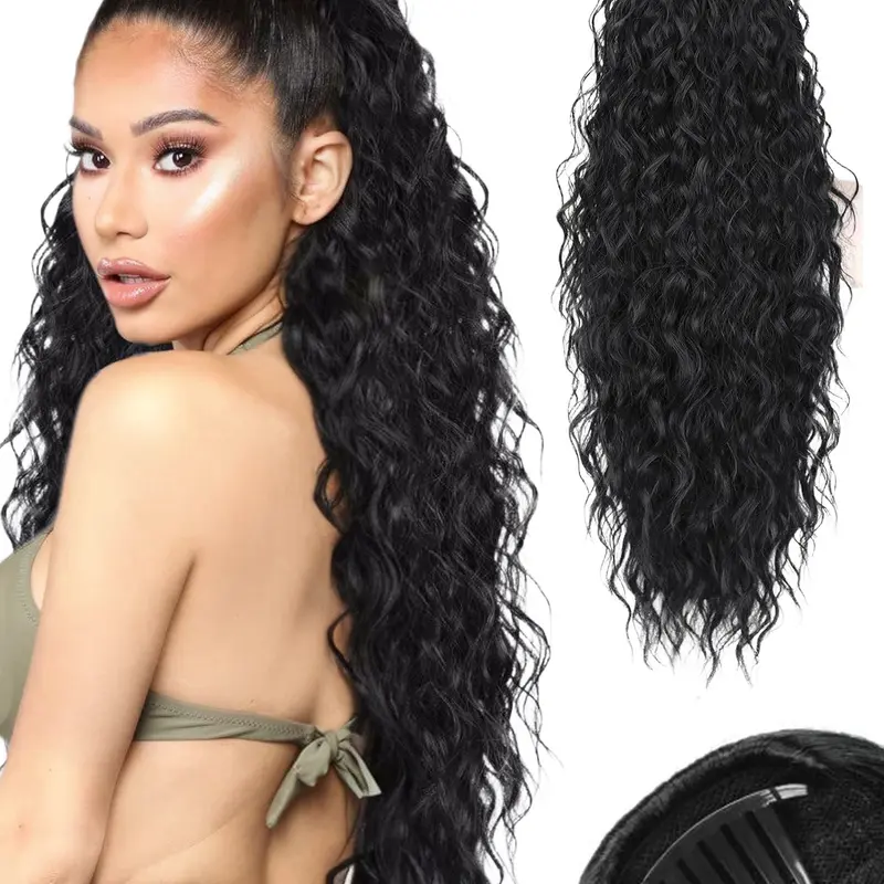 30 inch Extension Long Wavy Curly Clip on Hairpiece Comb Clip in Ponytail Extensions Layered Fluffy Thick Pony Tails Hair Extension Synthetic Fiber Hairpieces for Women