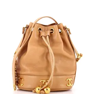 Pre-owned CHANEL material Bucket Bags Vintage Metal CC Drawstring Bucket Bag Caviar Mini by Rebag