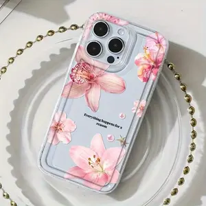 Transparent Shock-Resistant Phone Case Compatible with iPhone 17/16/15/14 Pro Max/Plus/Air – Stylish iPhone 16 Plus Blush Floral Pattern, Anti-Yellowing, Shock-Absorbing, Ultra-Thin Silicone, Crystal-Clear Acrylic Material