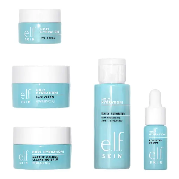 e.l.f. SKIN Holy Hydration! Hydrated Ever After Skincare Mini Kit, Cleanser, Makeup Remover, Moisturizer & Eye Cream For Hydrating Skin Balm Daily
