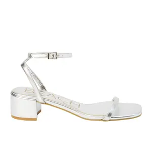 BEACH by Matisse Womens Belle Metallic Block Ankle Strap Dress Sandals Low Heel 1-2" - Silver