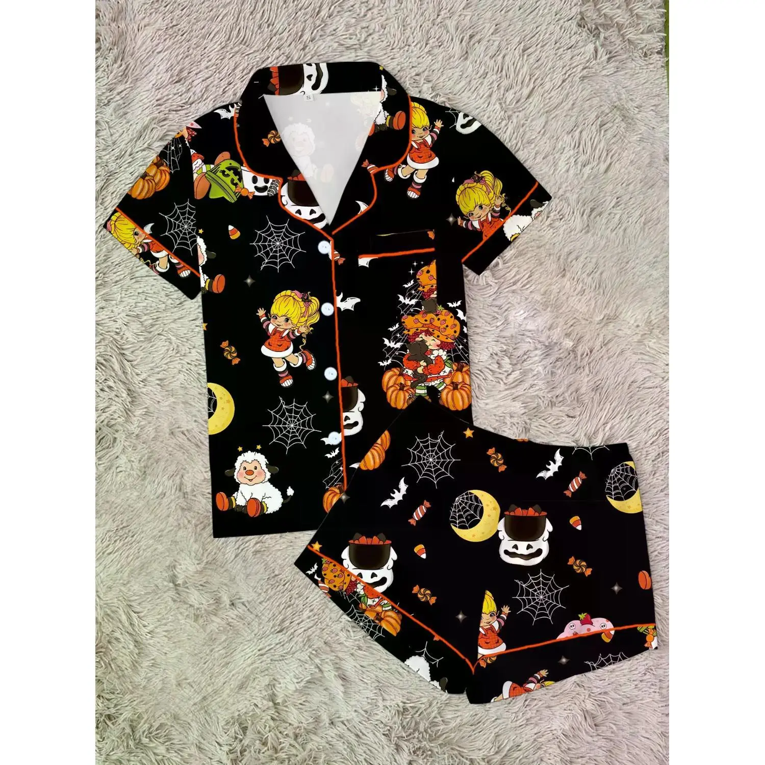 Halloween Women's Strawberry Cartoon Pajama Set - Cute & Funny 2-Piece Short Sleeve Sleepwear, Perfect Halloween Gift