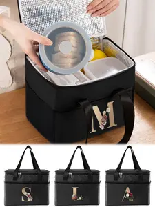 Letter A-z & Floral Pattern Lunch Bag, Durable Waterproof Insulated Lunch Bag, Portable Lunch Box Bag for Travel & Commuting & School & Picnic & Camping