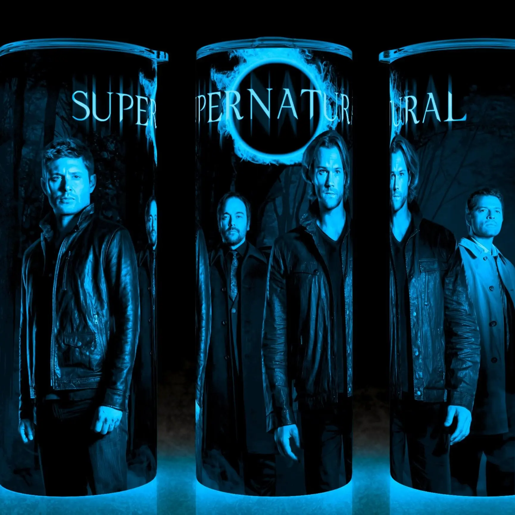 Glow in the Dark Supernatural TV Show Sam and Dean Winchester - Castiel - Jack Cup Mug Tumbler 20oz with Lid and Straw - Elegant Drinkware for Supernatural Fans - Perfect for Hot or Cold Drinks! Stainless Steel. Flasks Plastic Glossy Insulated