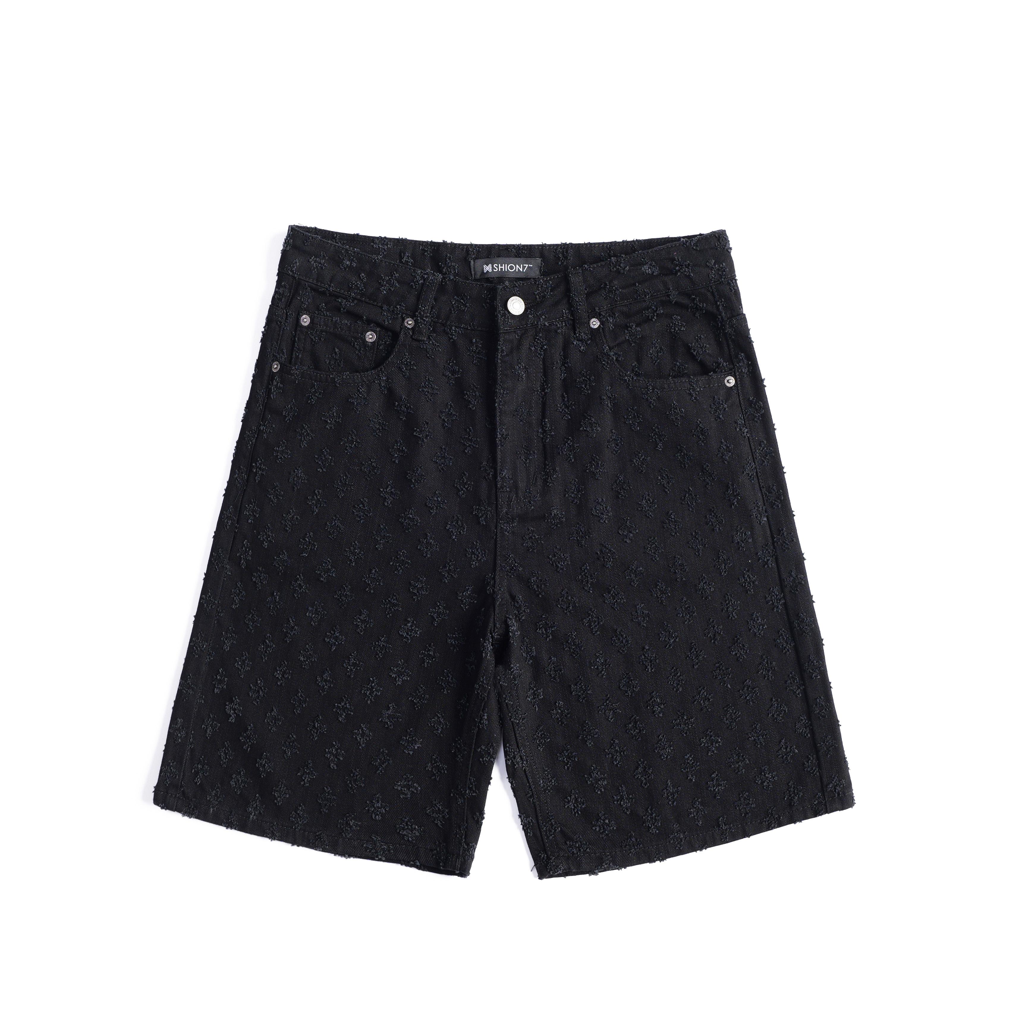 Vintage Black Jacquard Denim Shorts Men, Y2K Baggy Denim Shorts ,Summer Casual Jorts