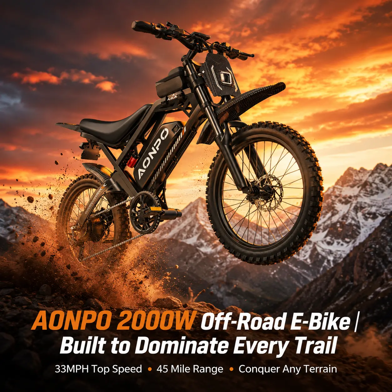 AONPO GT73 Pro 2000W Off-Road Electric Enduro Bike - 45 Mi Range, 33MPH All-Terrain Mountain Ebike with Dual Hydraulic Brakes, Full Suspension, Removable Chrome Motor Battery for Trail Adventure Enduro Bike clipless pedals dirt bikes e bike 40 mph