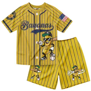 Dabbing Banana Retro American Flag Banana Baseball Lover Boys Girls Kids Outfit Athletic Mesh Baseball Jersey T-Shirt and Shorts Set Toddler Big Kid Drip For Boys