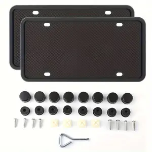 2pcs Silicone License Plate Frame, 12.3 Inches X 6.3 Inches, Rust And Weather Resistant, Includes Screws, Suitable For Standard American, Noise Reduction, Waterproof, Suitable For Front/back, Easy To Install