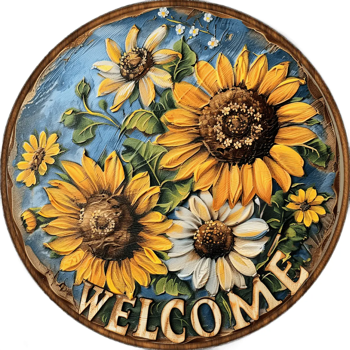 Sunflower Welcome Sign, DECOE-5472-D, Sign For Wreath, 10" Wood Sign