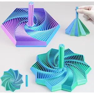 2PCS 3D Printed Expanded Fidget Star with Handles,Expandable Fractal Spiral Sensory Toy, Whirling Hexagon Desk Fidget for Stress Relief Desk Toy for Anxiety, Office Gifts (Green+Purple)