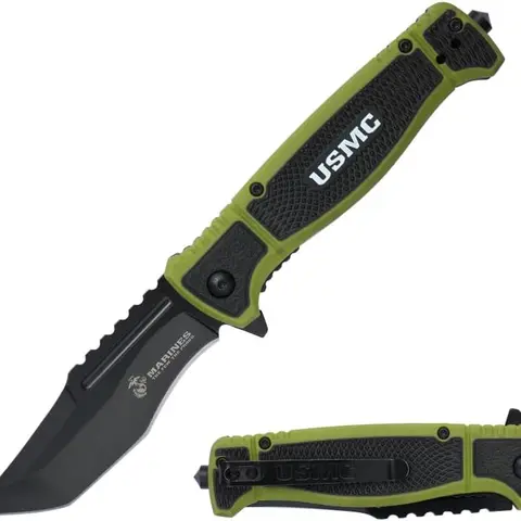 MTECH USA USMC Authorized 3.5in Blade-Type Pocket Knife - 4.5in Compact Foldable EDC Clip-On Carry, Fiberglass Handle, Metal Blade, Nylon-Reinforced Grip, Survival Hand Tool, Hunt Gear, Camping Essential, All Ages Sports & Outdoor Tool, M-A3005
