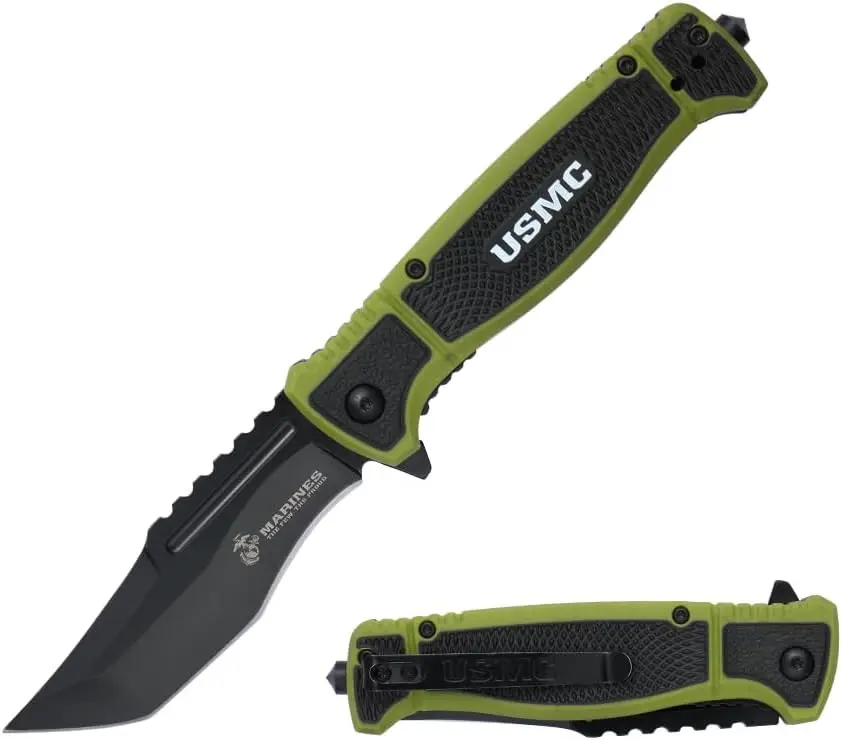 MTECH USA Officially Licensed USMC Pocket Knife, 4.5" Compact Folding EDC with Clipon Carry, Camping Essential for Outdoor Survival M-A3005, Outdoor Survival Tools, Knives, Edc Gear