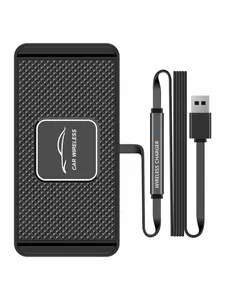 15w Car Wireless Charger Pad, Fast Charging Station, Silicone Anti-Slip Mat, Compatible with iPhone & Samsung, Android, Xiaomi, Usb Car Charger