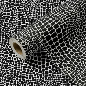 1 Roll 44.5CM(17.5") Black White Crocodile Texture Peel And Stick Decorative Wallpaper, Self Adhesive Removable Waterproof Vinyl Contact Paper For Wall Cabinet Wardrobe Home Decor