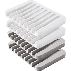 Silicone Soap Dishes for Shower, 3PCS+1PCS Upgrade Self-Draining Bar Soap Holder, Premium Sponge Holder for Sink, Kitchen, Bathroom, or Counter, Easy Clean, Can Extend Soap Life (White & Gray)