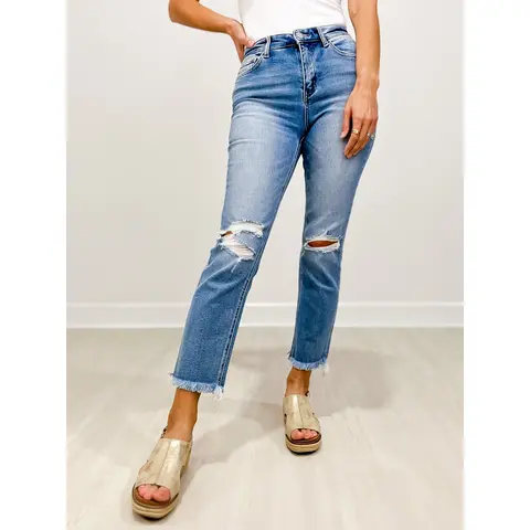 Vervet HOLY CROP High Rise Cropped Distressed Slim Jeans