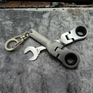 (2PC SET) 10mm Stubby Head Gear Wrench + 10mm Ratchet Wrench Flex Head Keychain Key Ring Combination Set