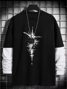 Gothic Style Loose Long Sleeve Round Neck T-Shirt, Fashion Street Casual Wear, Comfortable Trendy Top Gift, Unisex Clothing