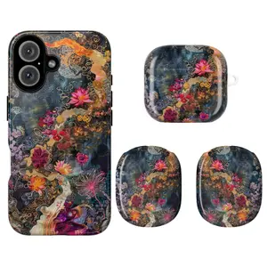 Celestial Floral – Deep Navy & Gold Phone Case & AirPods Case, Compatible with iPhone 11–17 Pro Max, Moody Aesthetic Niche TM