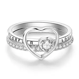 LOVE FOREVER 925 silver-plated Heart Ring, Gorgeous Ring with Cubic Zircon, Perfect Gift for Women, Mother's Day Gift