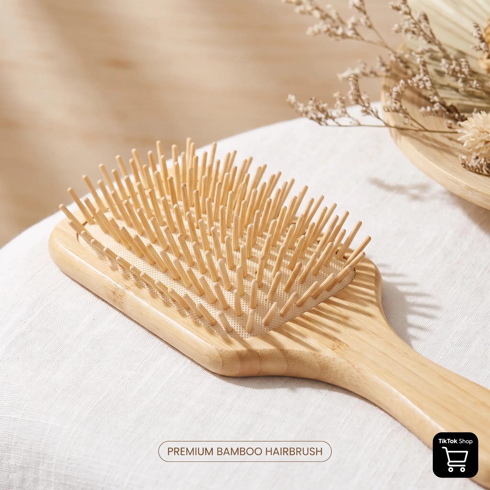 Natural Wood Detangling Brush - Bamboo Scalp Massage Hairbrush