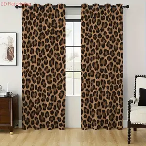 2 Piece Leopard Print Curtains, Room Decor Curtain, Deep and Animal Pattern Semi-Sheer Drapes, Heavyweight Flannel Fabric, Home Decor