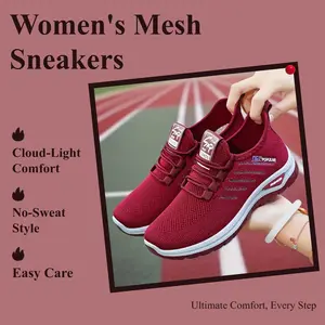 Premium Women’s Breathable Mesh Sneakers-Low-Top Lace-Up Design with Ventilated Mesh Durable PU/Fabric for Outdoor Jogging Gym Training-Modern Athletic Design Trainer Footwear