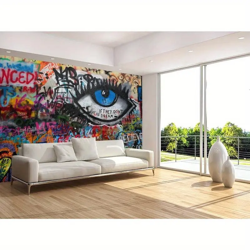 1Pc Full Print Tapestry Wall Mural - Abstract Art Print, Chic Abstract Graffiti Eyes & Colorful Letter Design for Bedroom Home Decoration, Abstract Art Print Tapestries