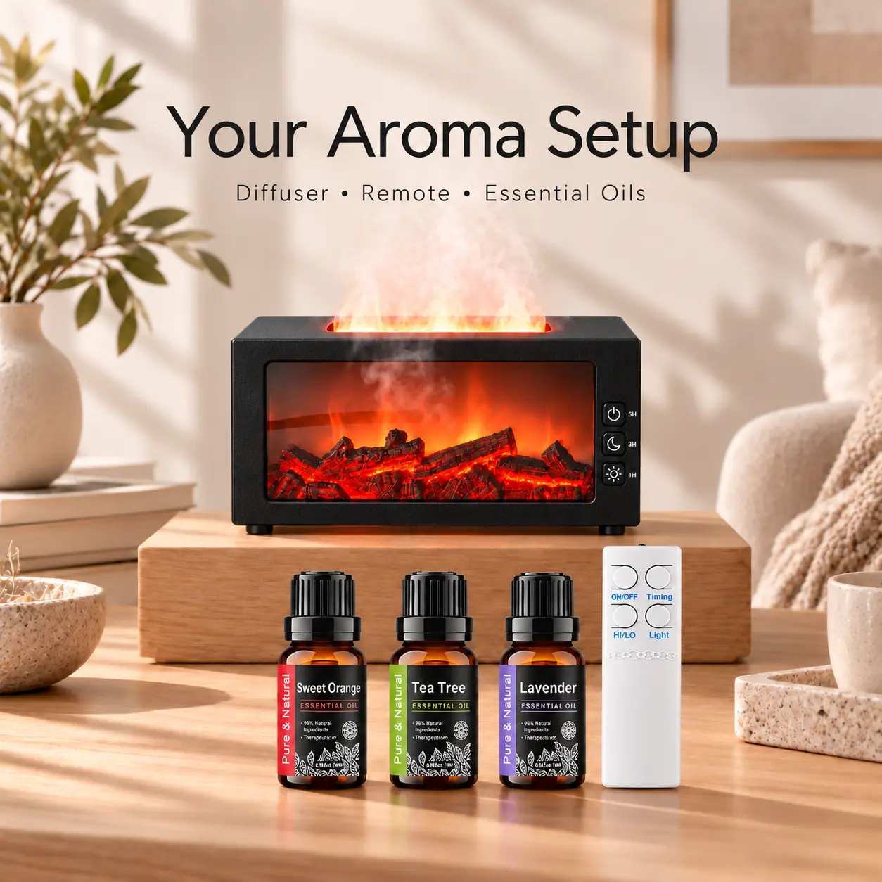 Realistic Ember Detail Textured Finish Fireplace-Style Aroma Humidifier for Everyday Comfort aromatherapy mist cool
