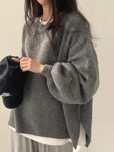 Women's Plain Drop Shoulder Sweater Pullover, Casual Long Sleeve Round Neck Jumper for Fall & Winter, Women's Knitwear for Daily Wear,Gifts For Women